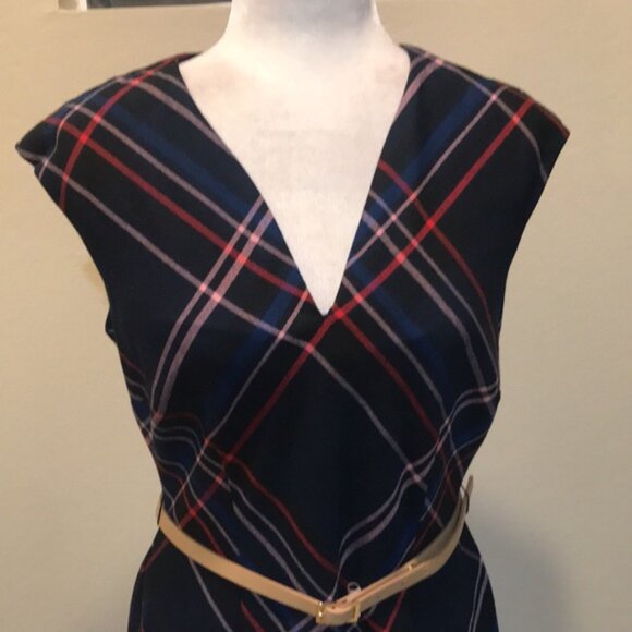 7th AVENUE By New York & Co. Sleeveless Navy Plaid Sheath Dress fully Lined-10 - Picture 7 of 13